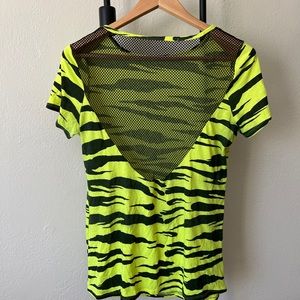neon yellow/green zebra and fishnet mesh back fitted top
